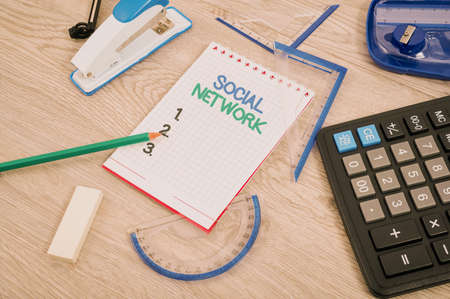 Text caption presenting Social Network. Word Written on a framework of individual linked by interan individualal relationship Inspirational business technology concept with copy spaceの写真素材