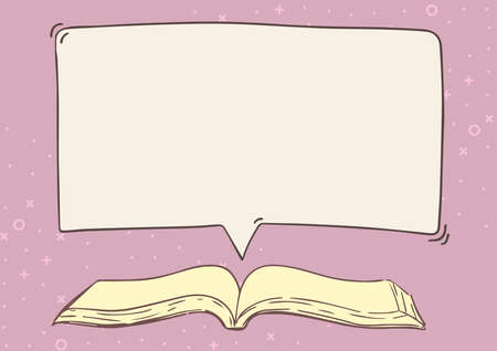 Open Book illustration With Speech Bubble Presenting A Quote Message. Dictionary With A Conversation Balloon Showing Meanings And Explanation. Top News Displayed In Cloud From Magazine.のイラスト素材