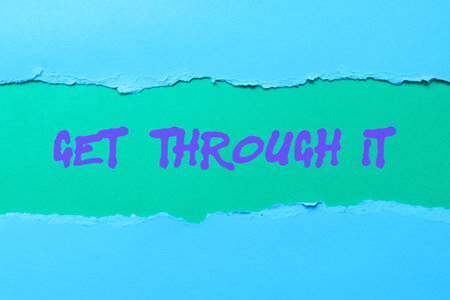 Text sign showing Get Through It. Word for enourage someone to succeed in passing or surviving Abstract Dry River, Opening Curtains Concept, Starting New Showの写真素材
