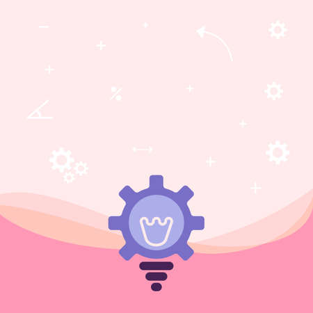 Illuminated Light Bulb Drawing With Gear Shell Showing Technology Ideas. Glowing Lamp With Cog Symbols Design Displaying Mechanical And Technical Idea.のイラスト素材