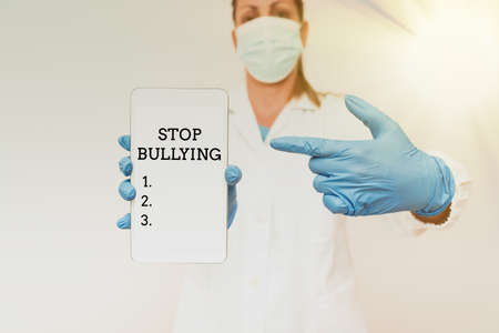 Text sign showing Stop Bullying. Business approach voicing out their campaign against violence...