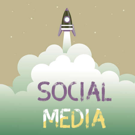 Inspiration showing sign Social Media. Concept meaning Online communication channel Networking Microblogging Abstract Reaching Top Level, Rocket Science Presentation Designsの写真素材
