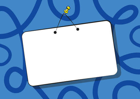 Pinned Hanging Door Sign Drawing With Empty Writing Space. Hanged Gate Warning Signage Drawing With Nothing Written.のイラスト素材