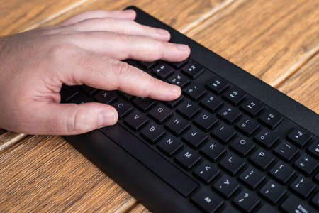 Hands Pointing Pressing Computer Keyboard Keys Typewriting New Ideas. Fingers Tapping Typing Fresh...