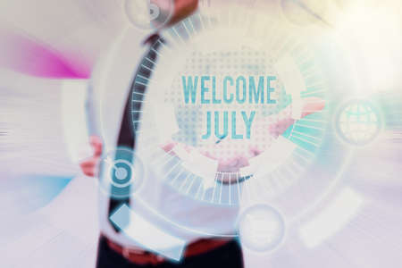 Handwriting text Welcome July. Concept meaning Calendar Seventh Month 31days Third Quarter New...