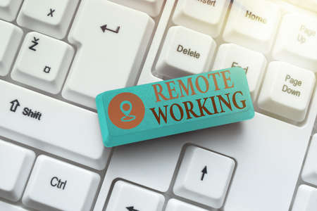 Writing displaying text Remote Working. Word for style that allows professionals to work outside of an office Abstract Online Registration Process, Typing Personal Informationsの写真素材
