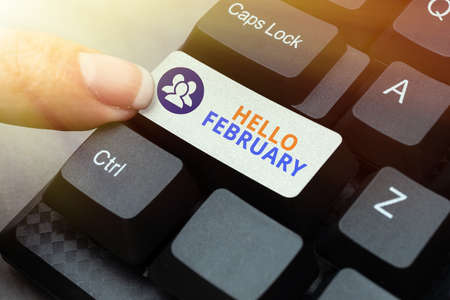 Text caption presenting Hello February. Business overview greeting used when welcoming the second month of the year Filling Up Online Registration Forms, Gathering And Editing Internet Dataの写真素材