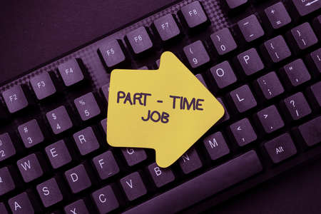 Writing displaying text Part time Job. Conceptual photo employment marked by working less than 40 hours in a week Editing And Retyping Report Spelling Errors, Typing Online Shop Inventoryの写真素材