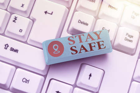 Handwriting text Stay Safe. Concept meaning secure from threat of danger, harm or place to keep articles Abstract Online Registration Process, Typing Personal Informationsの写真素材
