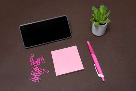 Blank Notes Writing New Messege Updates Ideas Next To Mobile. Showing Envelope Folding Sending...