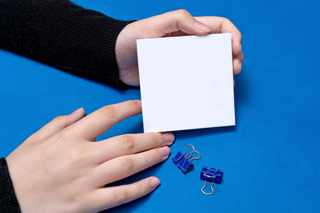 Woman Hand Holding Blank Notes Writing New Messege Updates Ideas. Lady Palm Showing Envelope Folding...