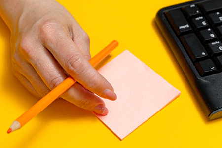 Hands Pointing Pressing Computer Keyboard Keys Typewriting New Ideas. Fingers Tapping Typing Fresh...