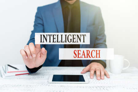 Text caption presenting Intelligent Search. Business idea new network of systems that produce direct...