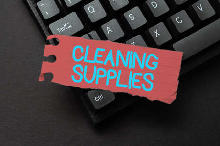 Hand writing sign Cleaning Supplies. Internet Concept substances usually liquids used to remove dirt...