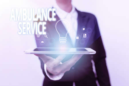 Sign displaying Ambulance Service. Business showcase emergency response wing of the National Health...