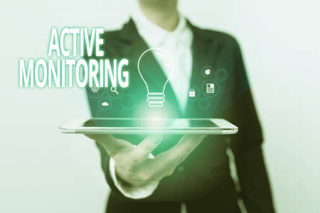Text caption presenting Active Monitoring. Concept meaning person incharge go out and check...