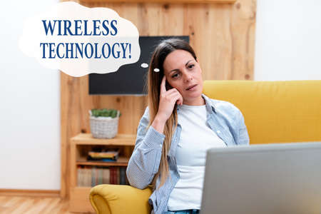 Sign displaying Wireless Technology. Business concept a technology that allows wireless...