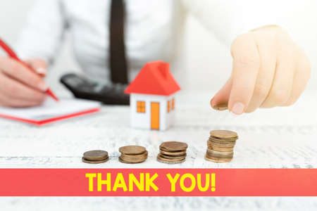 Writing displaying text Thank You. Word Written on a polite expression used when acknowledging a...