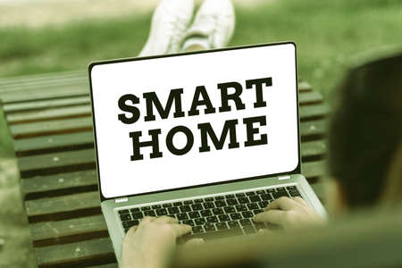 Conceptual caption Smart Home. Conceptual photo equipped home can be controlled remotely by phone or...