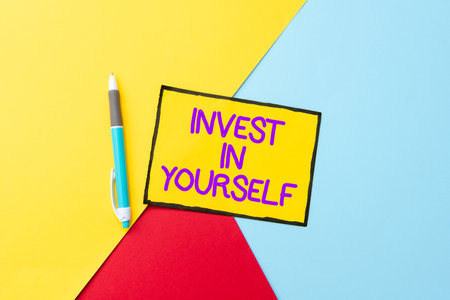 Inspiration showing sign Invest In Yourself. Business concept Improve your Skills take courses Do masters Scholarship Colorful Perpective Positive Thinking Creative Ideas And Inspirationsの写真素材