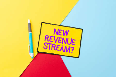 Text caption presenting New Revenue Stream Question. Business idea Additional Enhanced Source of Income Improved Approach Colorful Perpective Positive Thinking Creative Ideas And Inspirationsの写真素材