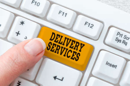 Hand writing sign Delivery Services. Word Written on the transport of items between two or more parties Abstract Fixing Internet Problem, Maintaining Online Connectionの写真素材