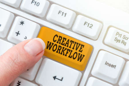 Writing displaying text Creative Workflow. Word for the process undertaken by a company s is...