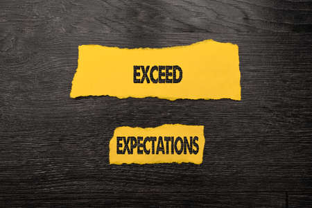 Hand writing sign Exceed Expectations. Business approach able to surpass or beyond the acceptable performance Bright New Ideas Fresh Office Design Work Problems And Solutionsの写真素材