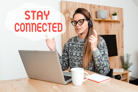 Handwriting text Stay Connected. Business approach to remain having social professional commercial relationship Abstract Writing New Blog Content, Reading Online Articles And Newsの写真素材