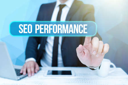 Text sign showing Seo Perforanalysisce. Internet Concept increase the quantity and quality of...