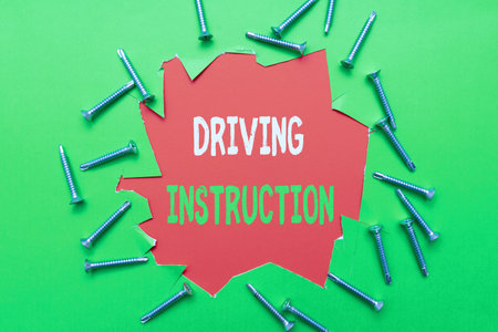 Conceptual caption Driving Instruction. Business approach detailed information on how driving should...