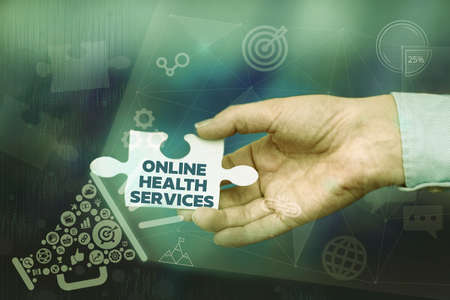 Text sign showing Online Health Services. Conceptual photo healthcare delivered and enhanced through...