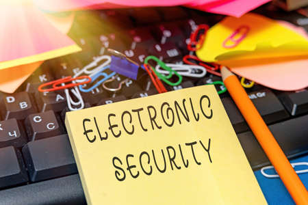 Writing displaying text Electronic Security. Business showcase electronic equipment that perform...