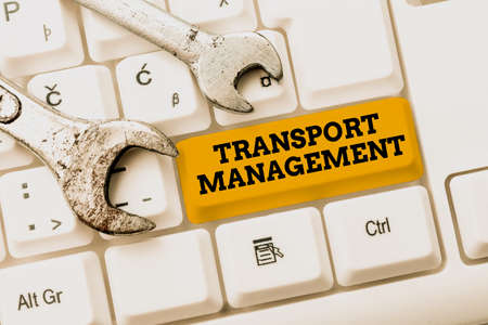 Text showing inspiration Transport Management. Word Written on managing aspect of vehicle maintenance and operations Creating New Typing Game Concept, Abstract Typing Problem Solutionsの写真素材