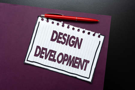 Text caption presenting Design Development. Concept meaning technical aspects of materials and...