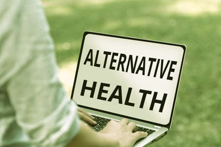 Text showing inspiration Alternative Health. Internet Concept products and practices that are not part of standard care Online Jobs And Working Remotely Connecting People Togetherの写真素材