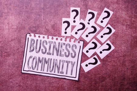 Hand writing sign Business Community. Business concept the showing involved in the upper levels of businesses Progress In Solving Problems Breakthrough New Designs And Ideasの写真素材