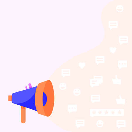 Large Megaphone Drawing With Different Messaging S And Smiley. Big Bullhorn Audio Device Design Multiple Message Symbols Chat Emots Emoji.のイラスト素材