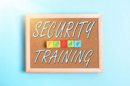 Writing displaying text Security Training. Business showcase providing security awareness training for end users Stack of Sample Cube Rectangular Boxes On Surface Polished With Multi-Colourの写真素材