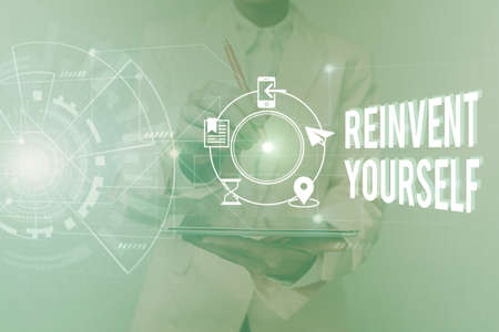 Text caption presenting Reinvent Yourself. Concept meaning to do something differently from before...