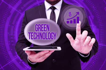 Text sign showing Green Technology. Business concept reverse the effects of human activity on the...