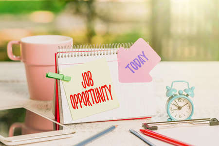 Handwriting text Job Opportunity. Business approach an opportunity of employment or the chance to get a job Outdoor Coffee And Refresment Shop Ideas, Cafe Working Experienceの写真素材