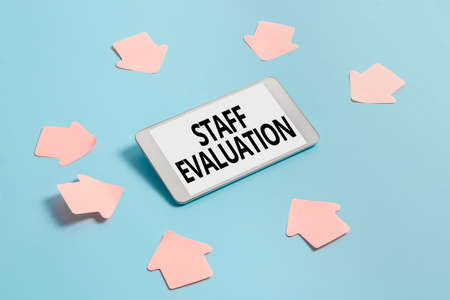 Writing displaying text Staff Evaluation. Business overview assessment and review of a worker s is job performance Brainstorming Technology Problems Improving And Upgrading Productの写真素材