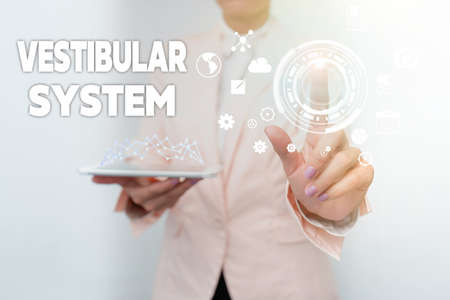 Text caption presenting Vestibular System. Business approach provides the leading contribution to...
