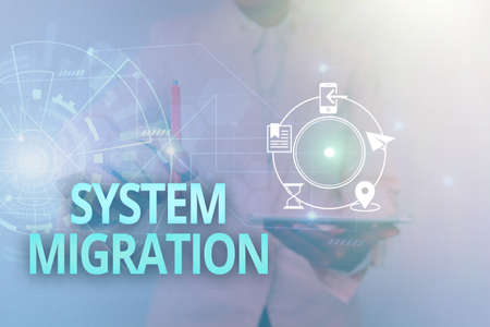Sign displaying System Migration. Business concept moving from the use of one operating environment...