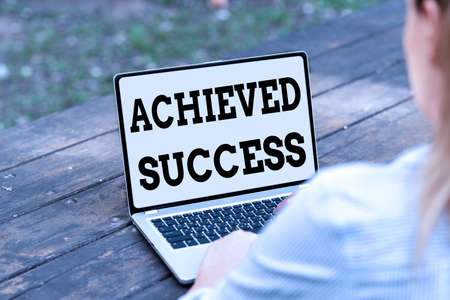 Sign displaying Achieved Success. Business showcase the achievement of desired visions and planned goals Online Jobs And Working Remotely Connecting People Togetherの写真素材