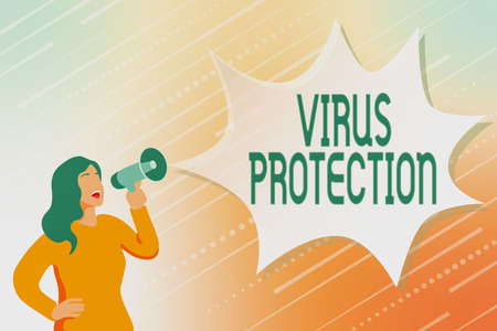 Text sign showing Virus Protection. Business idea program designed to protect computers from malware Modern Data Processing Methods, Typing And Editing Online Articlesの写真素材