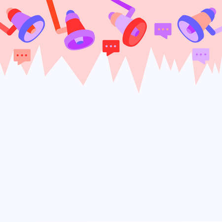 Ceiling Megaphone Drawing Giving Positive Comments And Reaction Making New Announcement. Bull Horns Drawing With Wonderful Remarks Producing Late Promotion.のイラスト素材