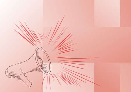 Illustration Of A Loud Megaphone Speaker Making New Announcements. Line Drawing Bullhorn Producing Recent Advertisement. Amplifier Sketch Showing Late Broadcast.のイラスト素材