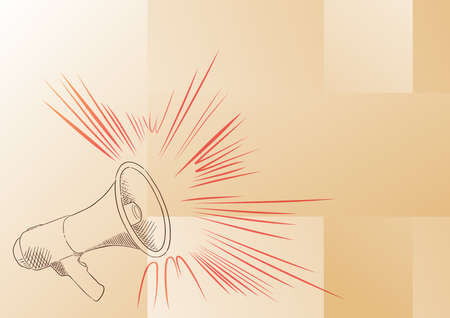 Illustration Of A Loud Megaphone Speaker Making New Announcements. Line Drawing Bullhorn Producing Recent Advertisement. Amplifier Sketch Showing Late Broadcast.のイラスト素材